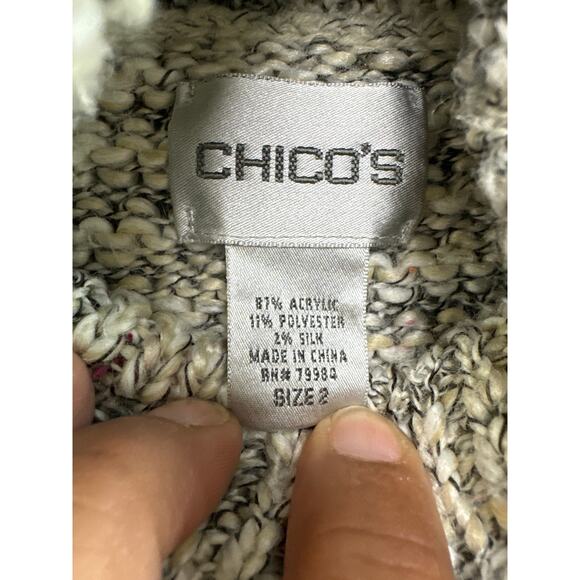 Chicos Sweater Cream Long Sleeve Silk Nylon Acrylic Blend Knit Turtleneck Size 2 - Picture 2 of 6